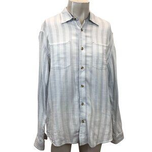 CARBON 2 COBALT - MEN LARGE - BLUE STRIPE LONG SLEEVE BUTTON UP COTTON SHIRT